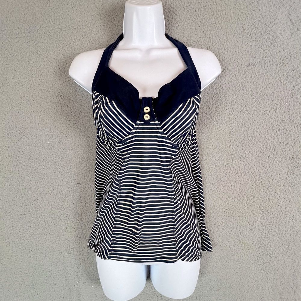 PANACHE WOMENS TANKINI BLUE AND WHITE WITH STRIPES SIZE XS
